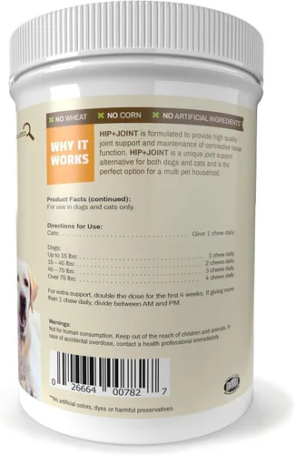 Miniatura 6 de Pet Naturals Suplemento de cadera y articulaciones con glucosamina, condroitina y MSM para perros y gatos, sabor a pato, 160 masticables