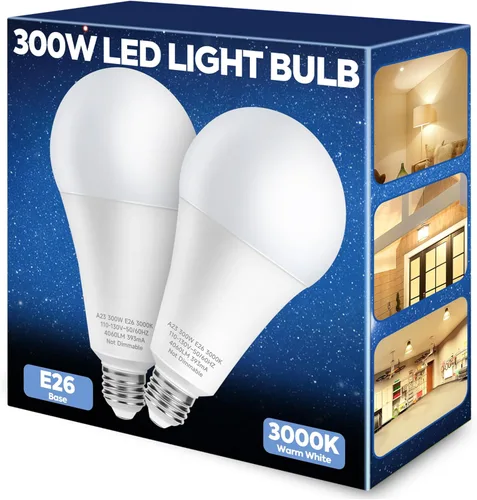 Miniatura 12 de Bombilla LED equivalente a 300 W, bombilla LED A23 súper brillante de 4060 lúmenes, blanco cálido 3000 K, ahorro de energía de 33 W, base media E26