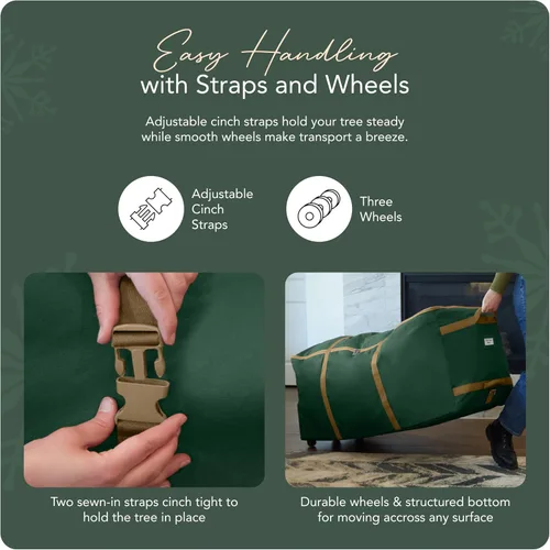Miniatura 5 de Covermates Keepsakes - Bolsa enrollable con correa ajustable para árbol de Navidad – Almacenamiento navideño resistente de poliéster con ruedas
