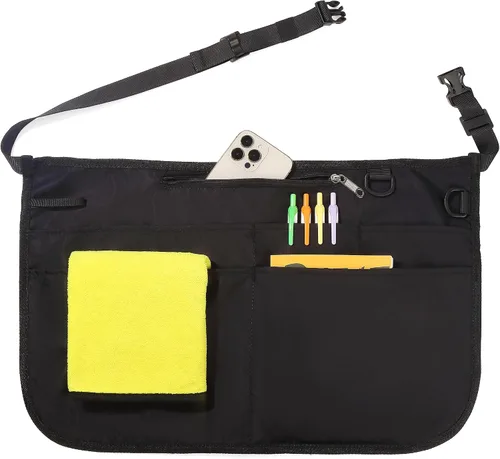 Delantal de servidor impermeable para mujeres con 6 bolsillos, delantal de camarera fácil de poner y quitar, delantal de trabajo para cantinero