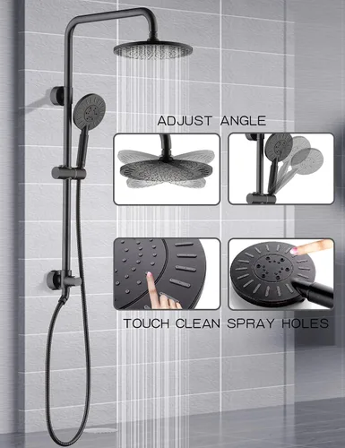Miniatura 3 de BRIGHT SHOWERS Sistema de ducha, cabezal de ducha de lluvia de 9 pulgadas con ducha de mano de 3 funciones, combo de ducha doble y cable a juego