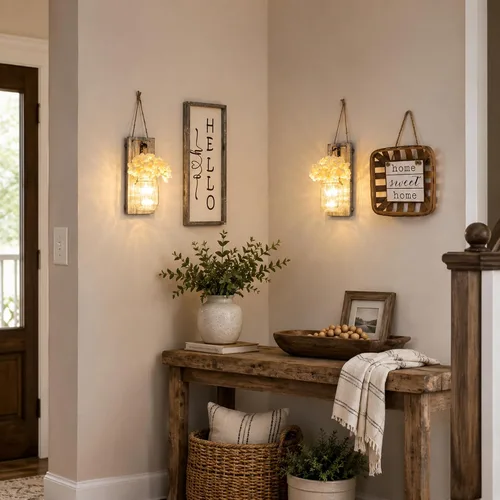 Miniatura 4 de Decoración rústica de madera para colgar en la pared con tira de luces LED para sala de estar y dormitorio modernos, estilo campestre inspirador