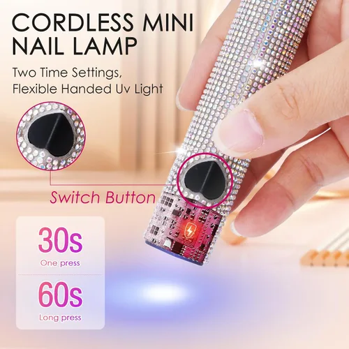 Miniatura 5 de Linssy Luz UV de mano de 10 W para uñas de gel, mini lámpara de uñas con USB recargable para esmalte de gel, arte de uñas 3D y uso doméstico (rosa)