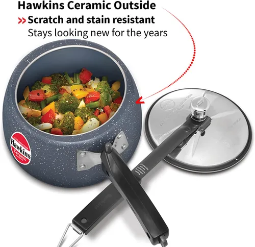 Miniatura 8 de Hawkins Olla a presión antiadherente de cerámica, cocina de tapa interior de inducción, cocina en forma de contura de granito, mejor cocina, azul