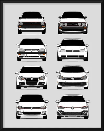 Miniatura 24 de Custom Car Posters Póster hecho a mano compatible con Volkswagen Golf GTI Generations e impresión de VW GTI (modelos de coche: MK1 a MK8)