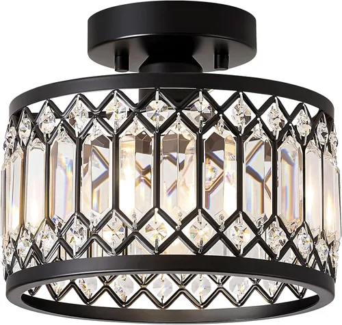 Miniatura 18 de YURNYQ Lámpara de Techo de Cristal, Moderna Lámpara de Techo Semi Empotrada, Luminarias de Techo Cromadas para Pasillo, Cocina, Entrada, Dormitorio