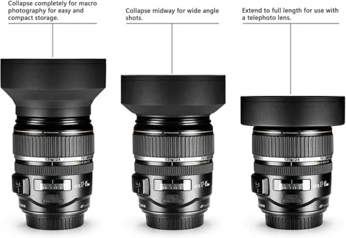 Miniatura 4 de Kit de filtro de 3 piezas (UV-CPL-FLD) + parasol de lente de tulipán + capucha de goma suave + tapa de lente + para lentes selectos Canon, Nikon