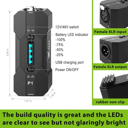 Miniatura 6 de Xvive Fuente de alimentación P1 Phantom 48V/12V, hasta 40 horas de uso, alimentación Phantom portátil recargable para micrófonos