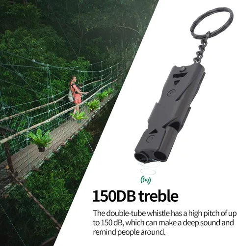 Miniatura 4 de plplaaoo Silbato de supervivencia, silbato de emergencia, doble tubo con llavero, silbato de seguridad de acero inoxidable para exteriores