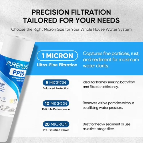 Miniatura 3 de PUREPLUS Cartucho de filtro de agua para sedimentos para toda la casa de 10 x 2.5 pulgadas, repuesto para cualquier unidad de RO de 10 pulgadas