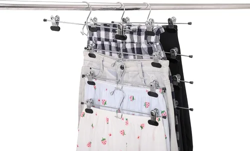Miniatura 2 de 6 perchas de calidad para pantalones resistentes para falda/colgador de metal, clips ajustables extra anchos, multiapilables, para añadir