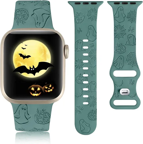 Miniatura 9 de W-RARA Correa grabada de Halloween compatible con Apple Watch Band de 1.496 in 1.575 in 1.614 in 1.654 in 1.732 in 1.772 in 1.929 in para mujeres