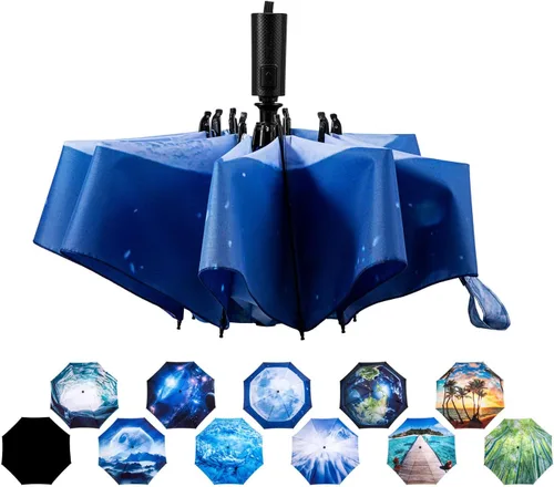 Miniatura 82 de LANBRELLA Paraguas plegable inverso compacto paraguas de viaje a prueba de viento automático