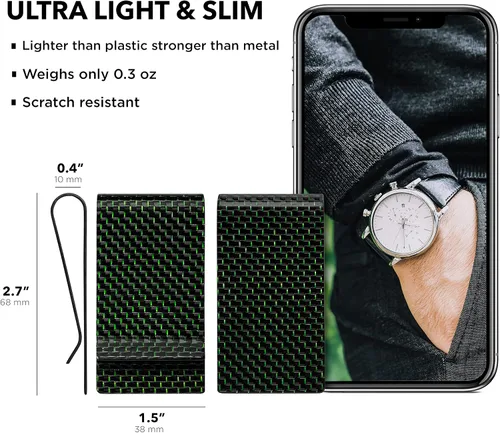 Miniatura 16 de SERMAN BRANDS Clip de dinero de fibra de carbono para hombres – Cartera delgada con clip de dinero RFID, bolsillo frontal minimalista, cartera EDC