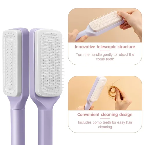 Miniatura 2 de Cepillos para el cabello para mujeres, cepillo desenredante de cabello, cepillo de pelo limpio con un solo clic con cerdas retráctiles, cepillo