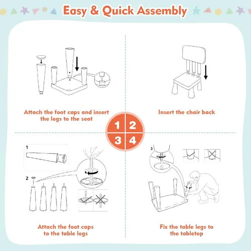 Miniatura 6 de COSTWAY Juego de mesa y sillas para niños de 3 piezas, centro de actividades infantiles de plástico ligero para leer, escribir, pintar, merienda
