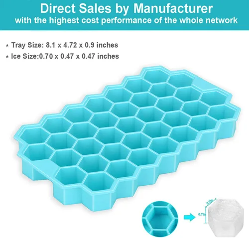 Miniatura 5 de Azyh Bandejas para cubitos de hielo con tapa, paquete de 2 bandejas de silicona para cubitos de hielo con tapa de 37 cuadrículas, fácil liberación