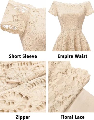 Miniatura 4 de Dressystar - Vestido de cóctel de encaje para mujer, vestido asimétrico con vuelo y hombros descubiertos para fiesta y evento formal