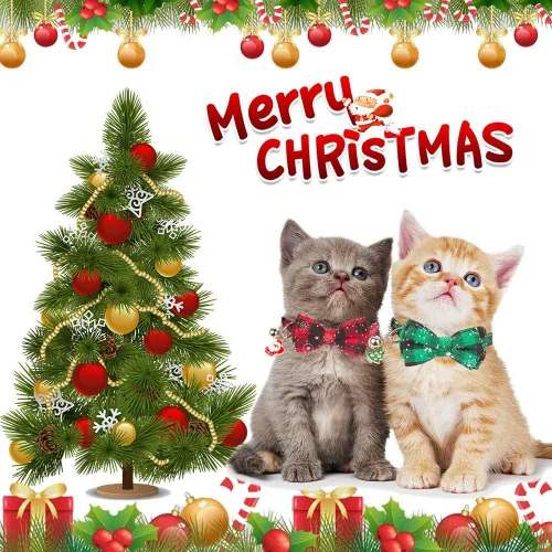 Miniatura 2 de ADOGGYGO Collar Navideño para Gato de Liberación Rápida con Pajarita y Campanilla - Paquete de 2 Collares Navideños a Cuadros Rojos y Verdes