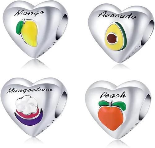 Miniatura 7 de Abalorio de plata de ley 925 con diseño de melocotón, mango y aguacate, con forma de mangostán