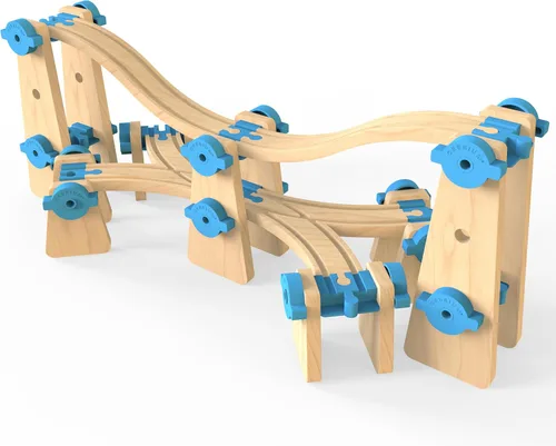 Miniatura 3 de Juego de construcción de pistas de tren de madera, 115 piezas, juguetes modulares STEM ferroviarios, paquete de expansión #3 Construye grúa torre