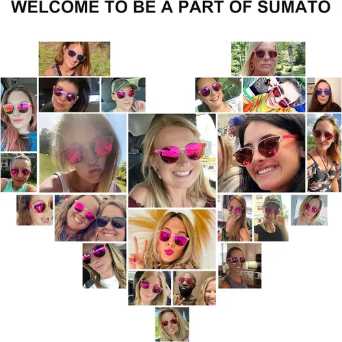 Miniatura 5 de Sumato Gafas de sol para mujer, lentes de sol rosas de ojo de gato para mujer con lente de moda espejada con bloqueo UV400