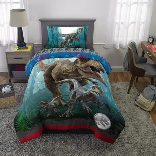 Miniatura 5 de Jurassic World Dominion Blue Velociraptor y Rexy T-Rex - Edredón reversible de microfibra súper suave, tamaño individual, ropa de cama de Franco