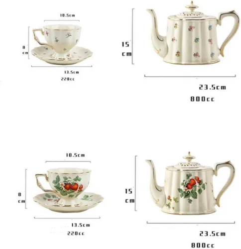 Miniatura 3 de Juego de taza de té y platillo, diseño de fresa, 7.4 onzas, taza de café de cerámica con platillo y cuchara, taza de café vintage con ribete dorado