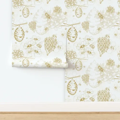Miniatura 4 de Muestra de papel tapiz extraíble – Colmena de abeja Toile flores amarillas grandes mostaza oro abeja miel papel pintado personalizado pre-pegado por