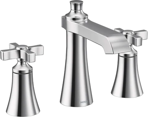 Miniatura 11 de Moen Kit de moldura de grifo de baño con dos manijas Flara de oro cepillado de 8 pulgadas con manija de palanca generalizada, requiere válvula