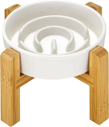 Miniatura 21 de Cuencos de cerámica para perros de alimentación lenta, 2.0 tazas de comedero lento para perros medianos y grandes, cuenco de laberinto de Blanco