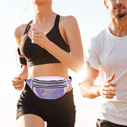Miniatura 6 de Riñonera holográfica de moda para regalo del día de la madre, bolsa de cintura deportiva morada, cangurera de viaje brillante para trabajo, correr