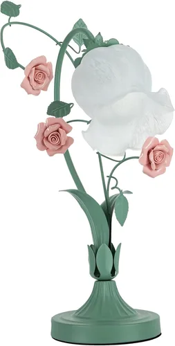 Miniatura 13 de Lámpara de mesa de vidrio esmerilado con flores, lámpara de mesa auxiliar con cable enchufable, mesita de noche, lámpara decorativa de noche