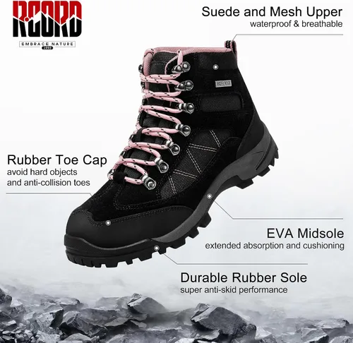 Miniatura 5 de R CORD Botas de senderismo para mujer, botas de senderismo impermeables, ligeras, transpirables, antideslizantes, duraderas, botas de senderismo