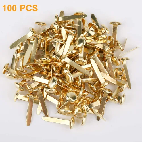 Miniatura 3 de 100 piezas de mini clavos, sujetadores de latón de 0.78 x 0.315 pulgadas, pequeño metal para manualidades de papel y álbumes de recortes, tarjetas