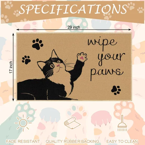 Miniatura 4 de Louise Maelys Wipe Your Paws - Tapete de bienvenida antideslizante, divertido tapete delantero de gato negro para primavera y verano, tapete