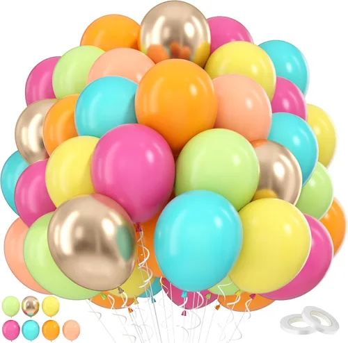 Miniatura 10 de Funhot - Set de globos rosados, 60 globos de látex rosa intenso, 30,5 cm, globos de confeti rosa, globos de fiesta metálicos rosa pastel, helio