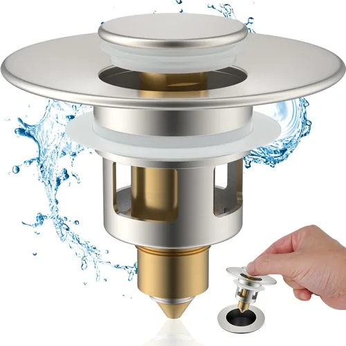 Miniatura 16 de Hibbent Paquete de 2 tapones universales de metal para lavabo de 1.1 a 2.3 pulgadas, colador de drenaje de fregadero emergente, tapón tipo empuje