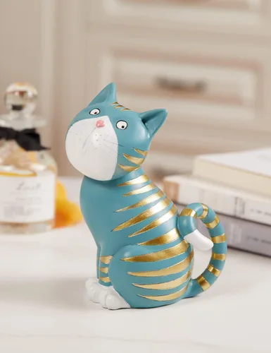 Miniatura 2 de SEINHIJO Estatua de gato, escultura de animal, decoración moderna, arte de regalo para el hogar, dormitorio, sala de estar, poliresina, azul, 6.0