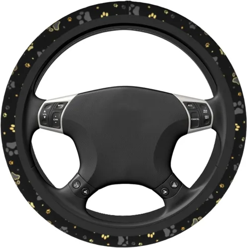 Miniatura 4 de Funda para volante con estampado de huellas de pata de cachorro gris dorado, accesorios de coche lindos para mujeres y niñas, femenino, universal
