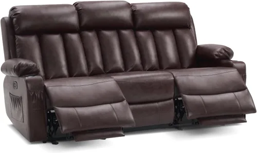 Miniatura 12 de MCombo Sofá de dos plazas reclinable eléctrico con calor y masaje, sofá reclinable para sala de estar, piel sintética 6075 (negro)