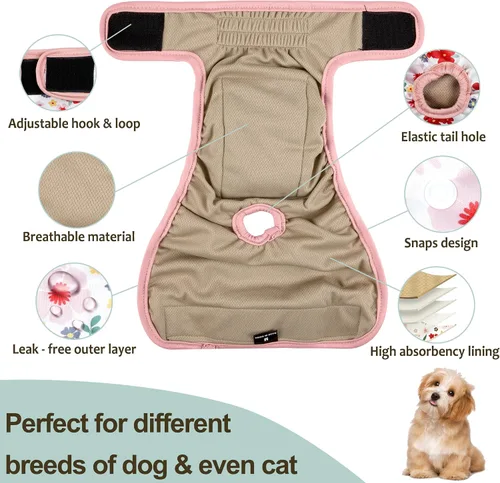 Miniatura 25 de Pañales lavables para perros, para hembras caninas, reutilizables, para periodo de celo, altamente absorbentes, para incontinencia, con broches