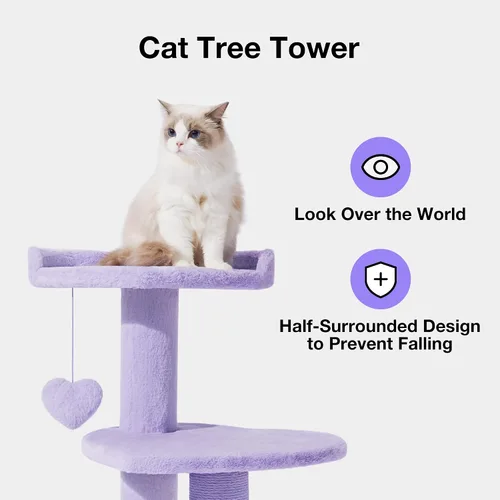 Miniatura 8 de VETRESKA - Árbol para gatos de 39.8 pulgadas, torre para gatos de varios niveles con plataforma, postes de rascar de sisal con juguete de flor