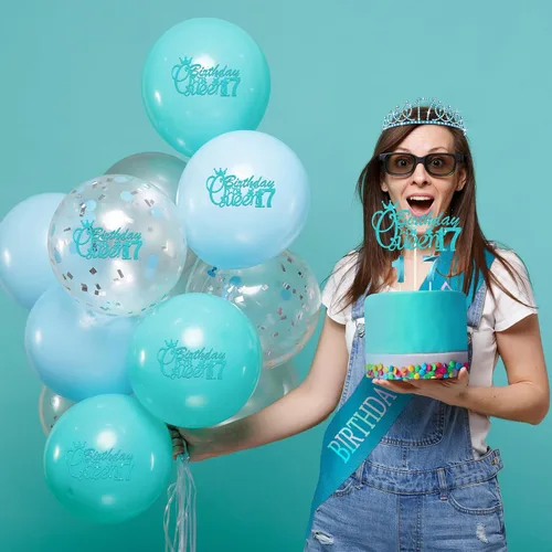 Miniatura 7 de Crowye Decoraciones de cumpleaños número 17, corona de tiara de 17 años, banda, decoración para tartas, velas, suministros para fiestas, regalos Azul