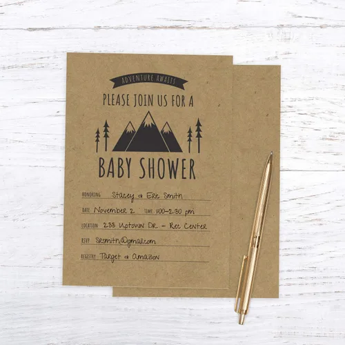 Miniatura 4 de Canopy Street Adventure Awaits - Invitaciones para baby shower / 25 invitaciones de baby shower con temática de montaña en blanco de género neutro