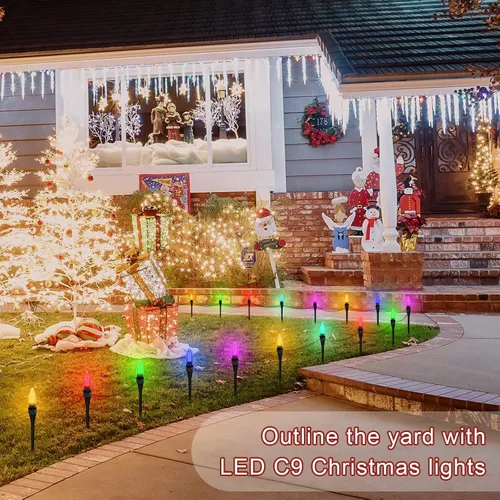 Miniatura 5 de Estacas de Luces Navideñas de 10 Pulgadas Universales para Patio y Césped, Estacas de Luces Navideñas C7 C9, Estacas de Tierra para Soportes de Negro