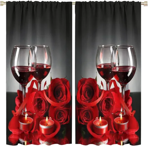 Miniatura 16 de Cortinas opacas con diseño floral de rosas para cocina, retro, rústicas, románticas, con bolsillo para barra, cortinas opacas para dormitorio, sala