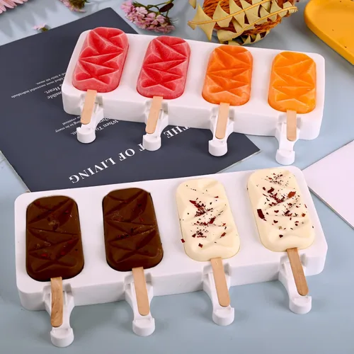 Miniatura 3 de Sakolla 2 paquetes de moldes de silicona para paletas, moldes de helado de diamante de 4 cavidades con 50 palos de madera para paletas de hielo