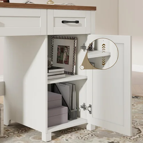 Miniatura 5 de Vabches Escritorio ejecutivo Farmhouse de 47 pulgadas, escritorio para computadora con cajones y armario de almacenamiento, escritorio de Blanco