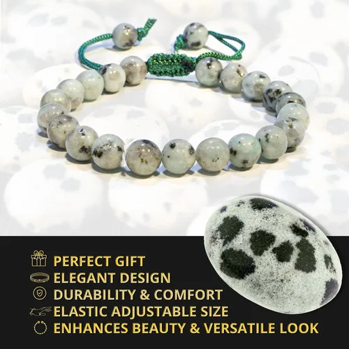 Miniatura 185 de Adjustable Crystal Bracelet – Gemstone Bead Bracelet with Adjustable Macrame String – Chic Gemstone Bracelet for Men and Women – 8mm Round Healing